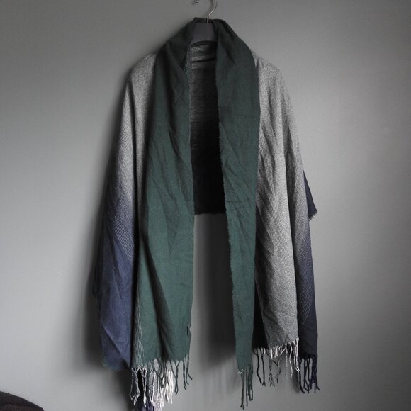 Blue and Green Dyed Gradient Linen 100% Polyester Scarf - Picture 3 of 14